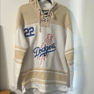 Kersh Beige and White Dodgers Hoodie Sweater
